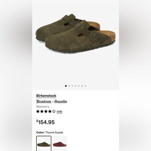 Birkenstock Boston Suede Mules in Olive Green (Thyme)